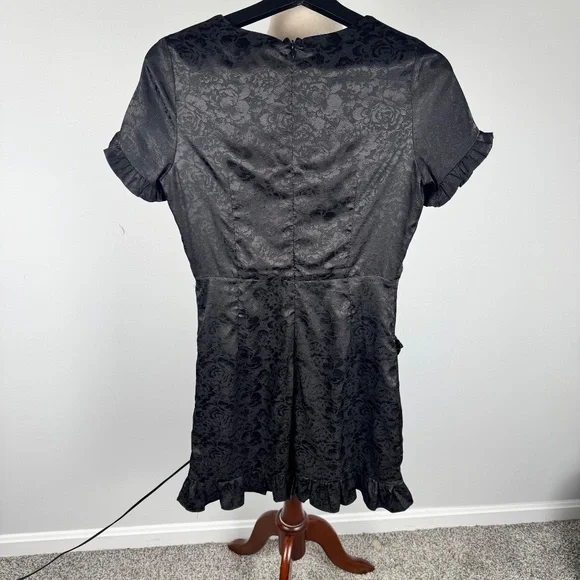 Lulus Cocktail Power Black Floral Embossed Satin Mini Dress - Picture 6 of 10